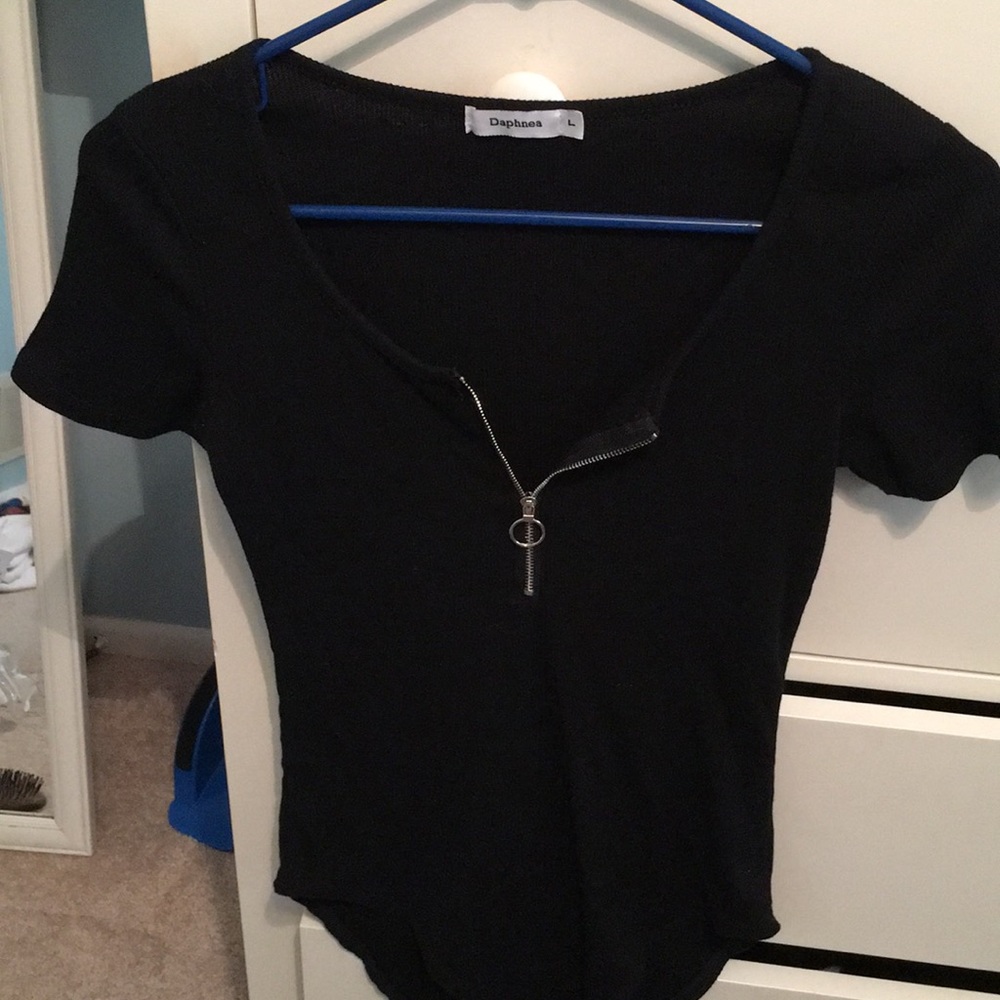 Black front zippered body suit size L